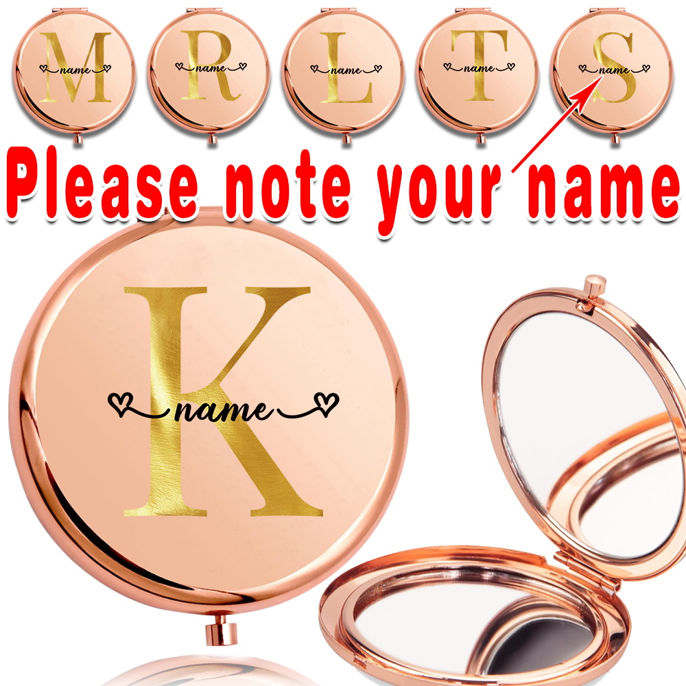 Beauty Makeup Names - Aangepaste Naam Draagbare Metalen Make-Up Spiegel